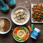 Veganski bezglutenski obroci za trkače: ovas, sočivo sa pirinčem, tofu i kvinoja, gelovi i elektroliti, sa patikama za trčanje
